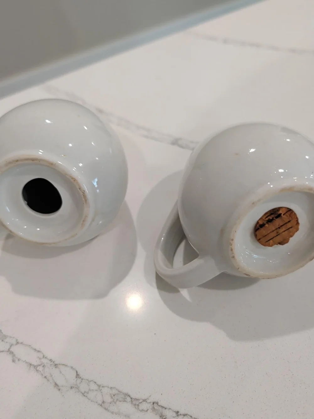 Vintage MCM Ceramic Salt & Pepper Shakers Floral Silver Trim Handled Cork USA